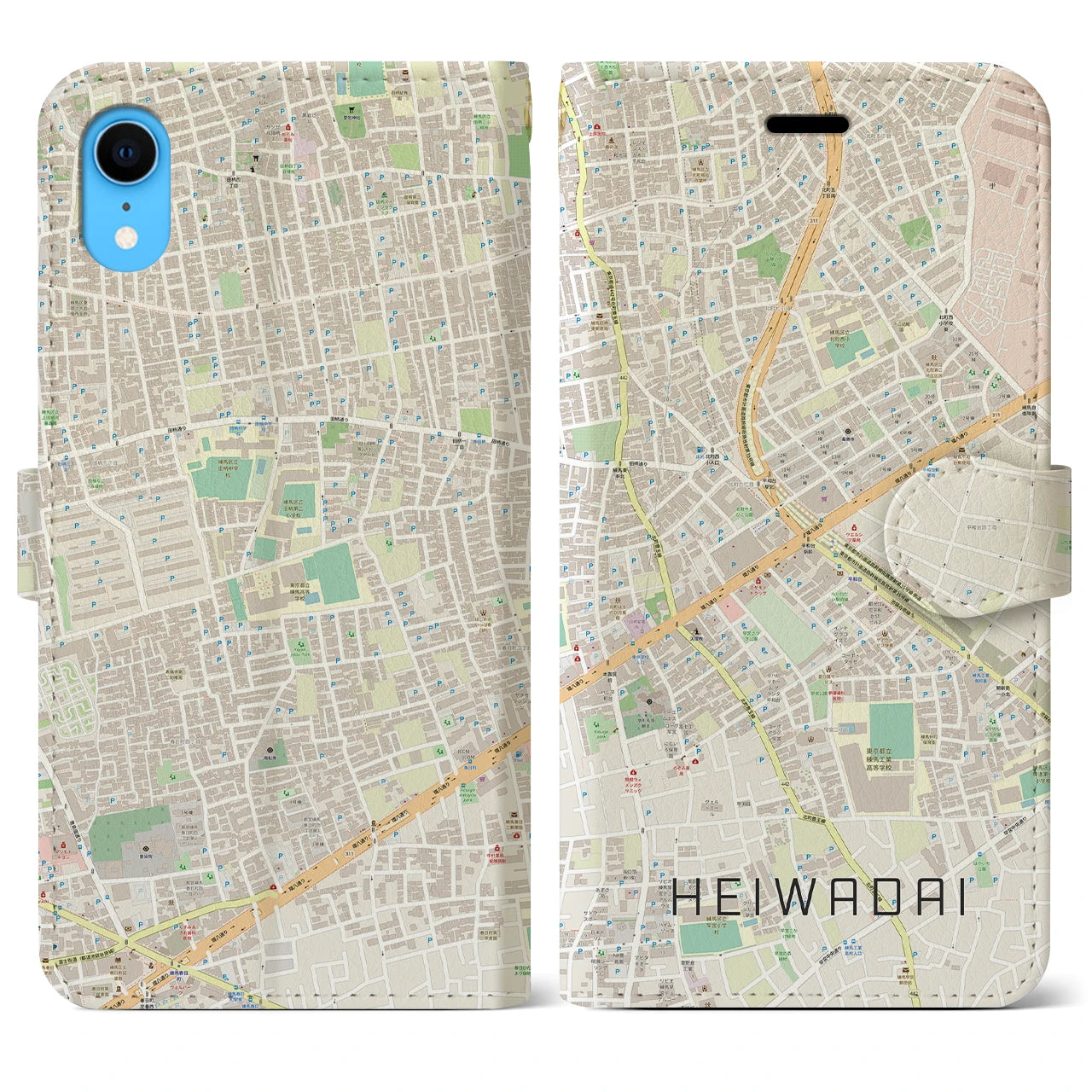 【平和台(東京都)】地図柄iPhoneケース(手帳タイプ)ナチュラル・iPhone XR 用
