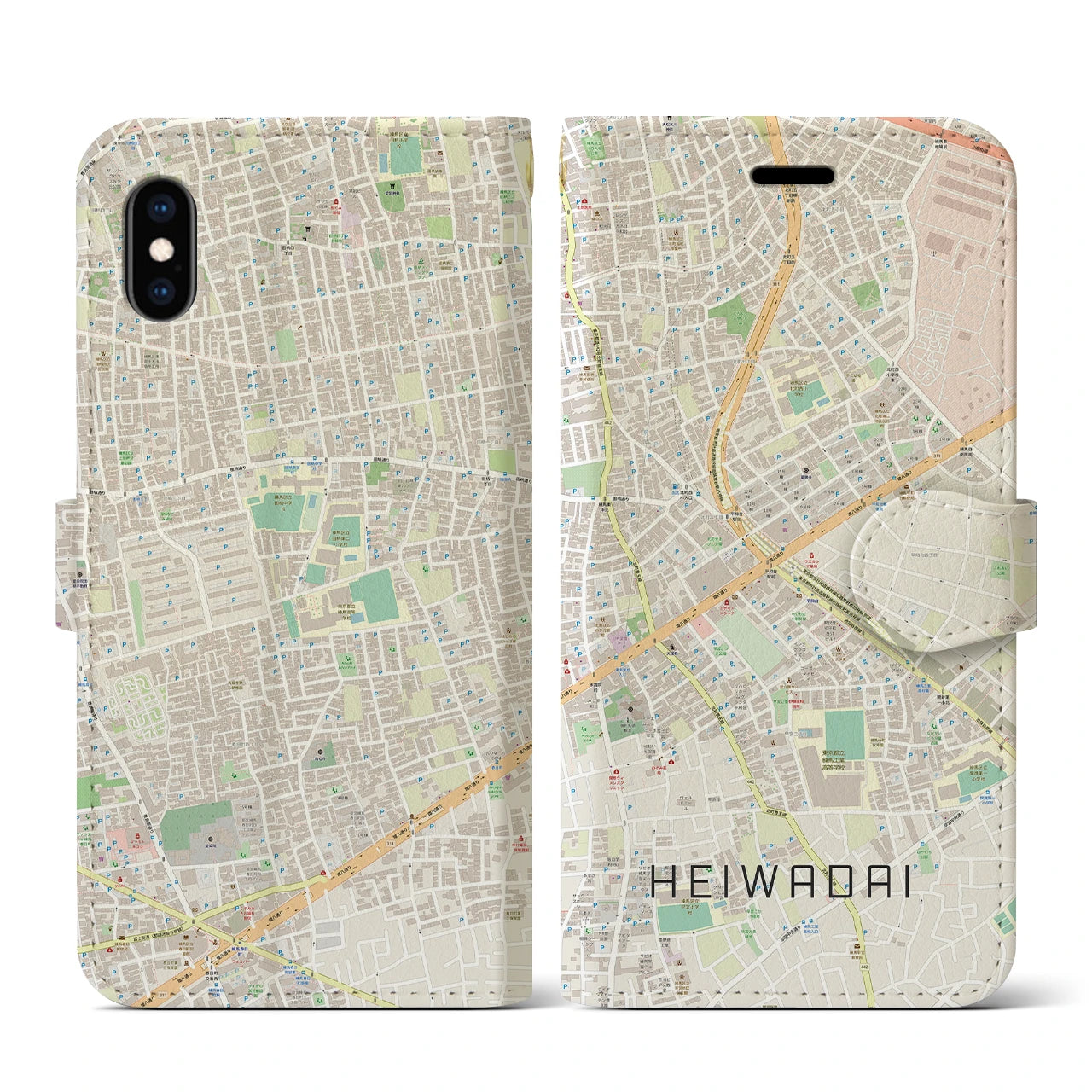 【平和台(東京都)】地図柄iPhoneケース(手帳タイプ)ナチュラル・iPhone XS / X 用