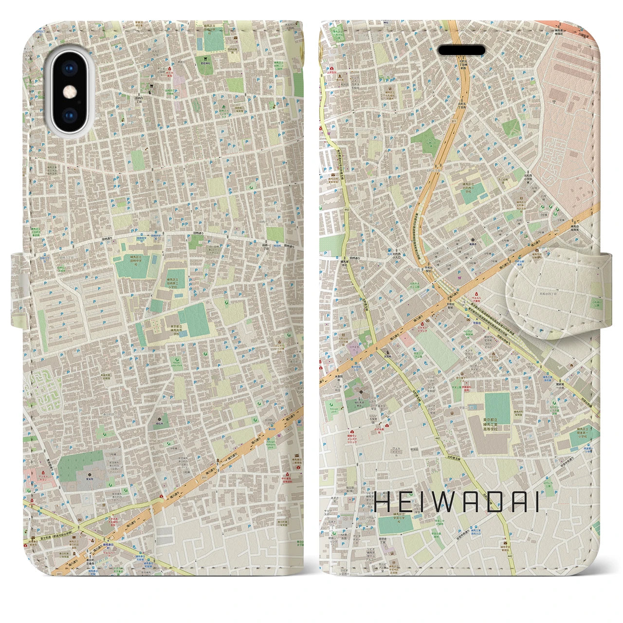 【平和台(東京都)】地図柄iPhoneケース(手帳タイプ)ナチュラル・iPhone XS Max 用
