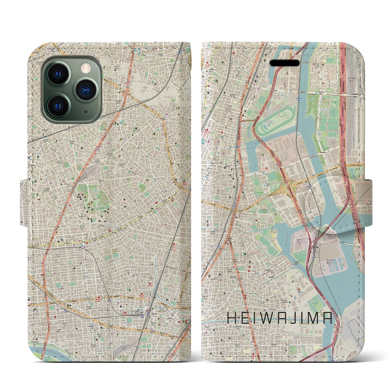 【平和島(東京都)】地図柄iPhoneケース(手帳タイプ)ナチュラル・iPhone 11 Pro 用