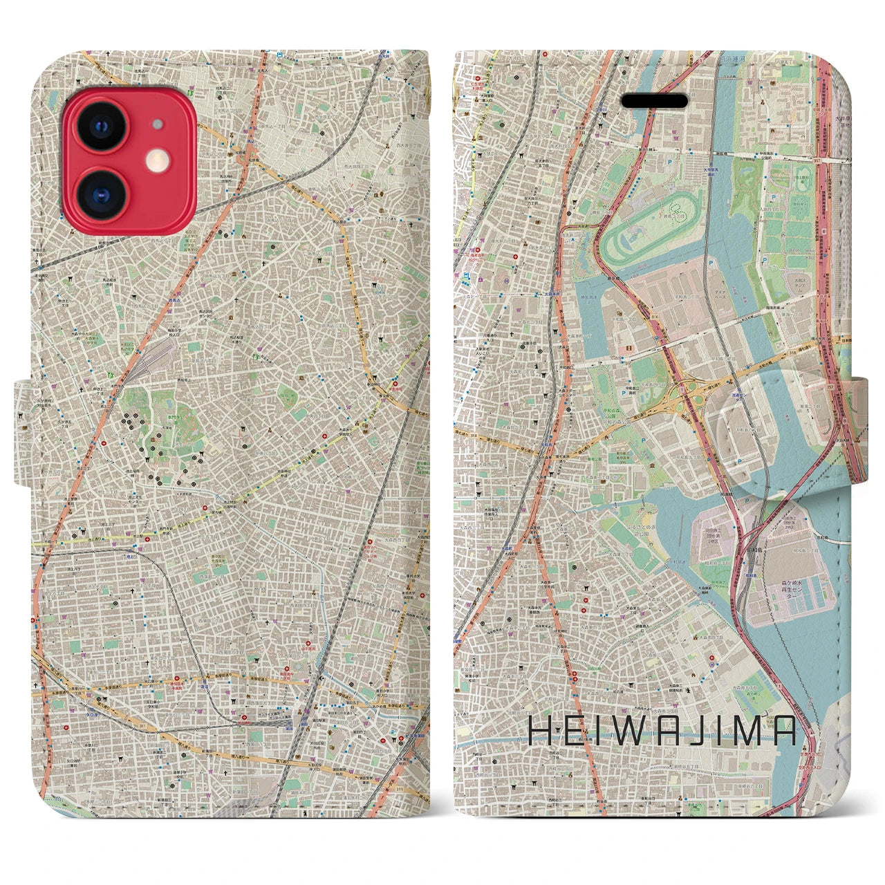 【平和島(東京都)】地図柄iPhoneケース(手帳タイプ)ナチュラル・iPhone 11 用