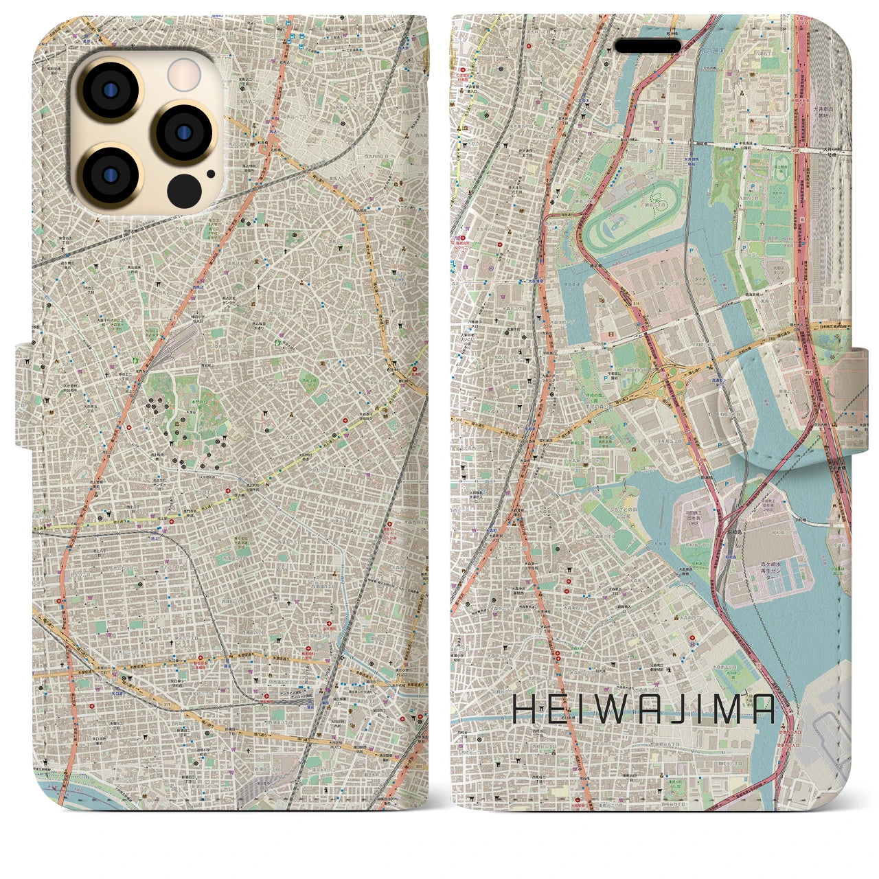 【平和島(東京都)】地図柄iPhoneケース(手帳タイプ)ナチュラル・iPhone 12 Pro Max 用