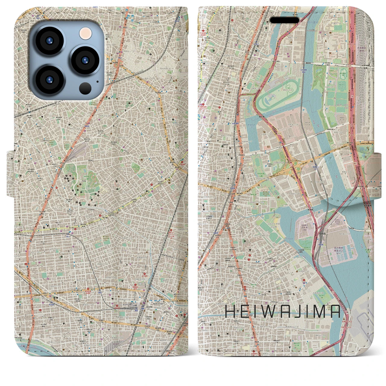 【平和島(東京都)】地図柄iPhoneケース(手帳タイプ)ナチュラル・iPhone 13 Pro Max 用