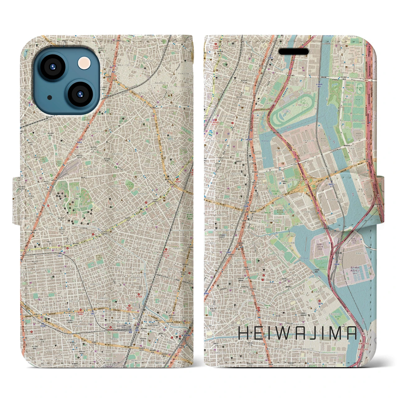 【平和島(東京都)】地図柄iPhoneケース(手帳タイプ)ナチュラル・iPhone 13 用