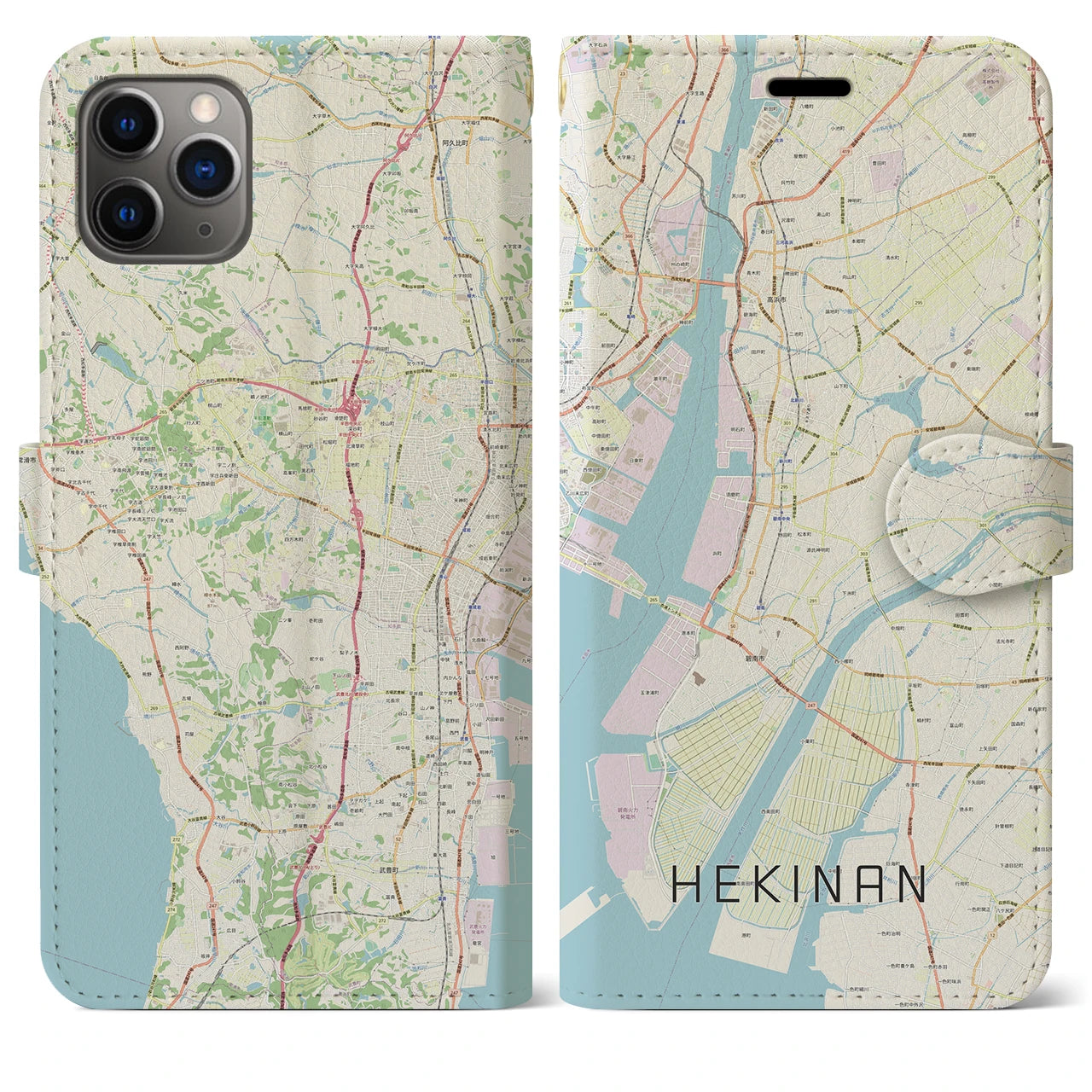 【碧南(愛知県)】地図柄iPhoneケース(手帳タイプ)ナチュラル・iPhone 11 Pro Max 用