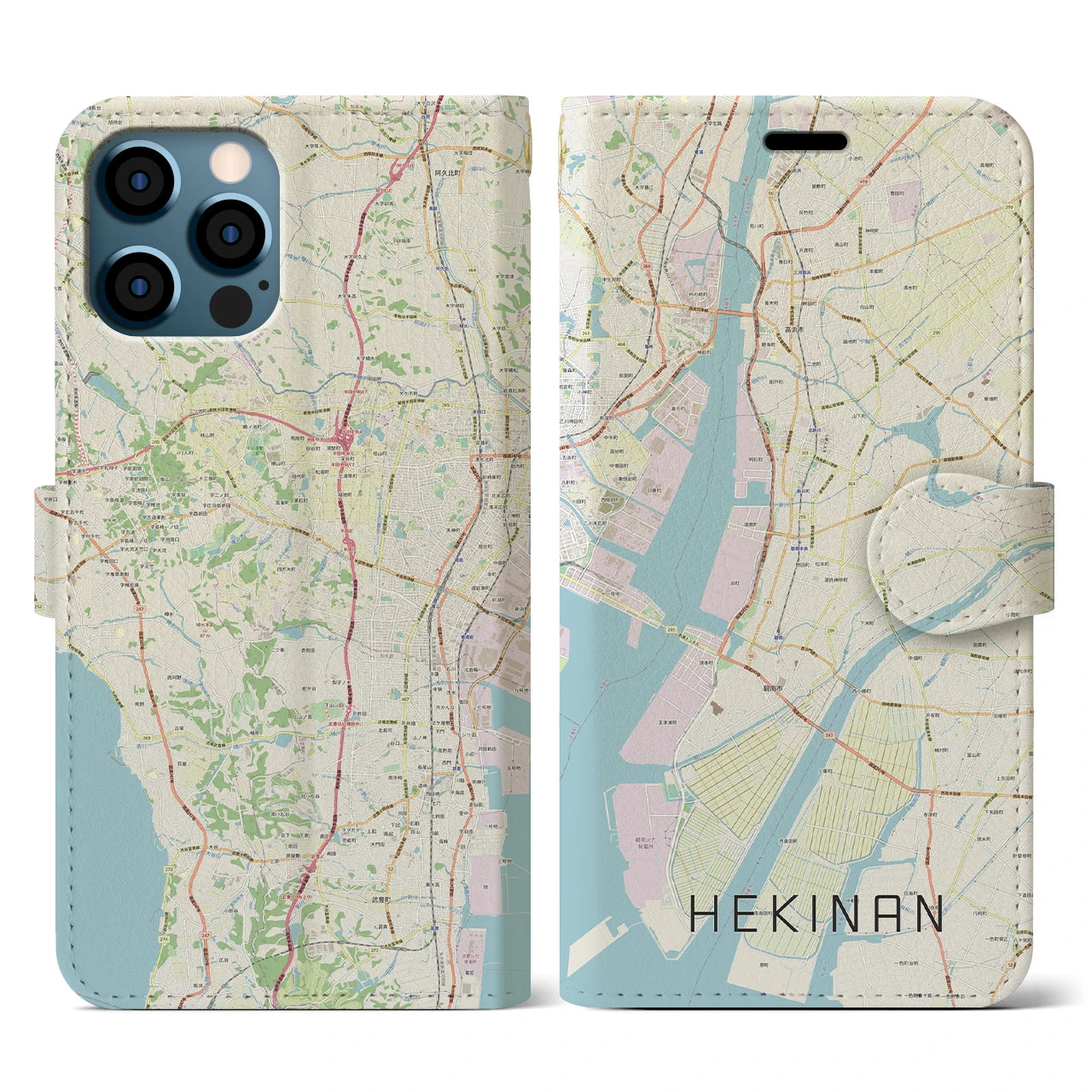 【碧南(愛知県)】地図柄iPhoneケース(手帳タイプ)ナチュラル・iPhone 12 / 12 Pro 用