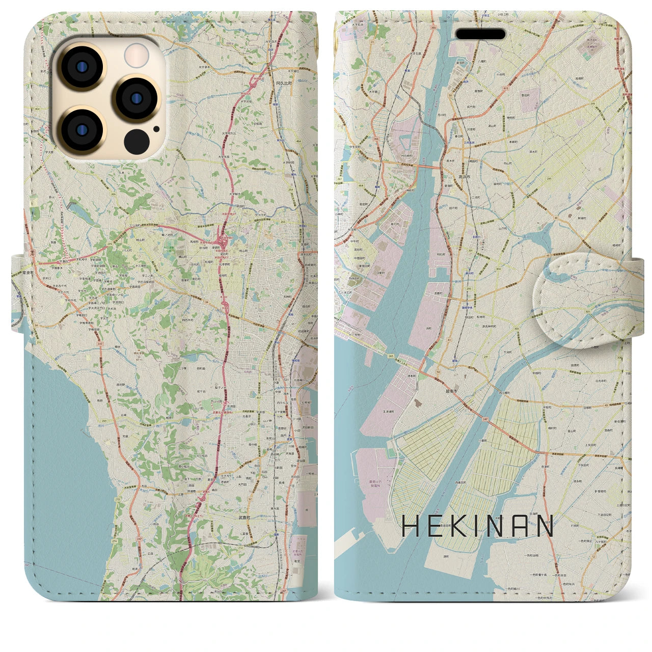 【碧南(愛知県)】地図柄iPhoneケース(手帳タイプ)ナチュラル・iPhone 12 Pro Max 用