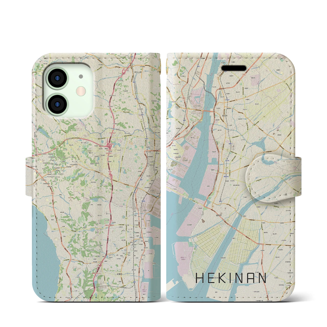 【碧南(愛知県)】地図柄iPhoneケース(手帳タイプ)ナチュラル・iPhone 12 mini 用