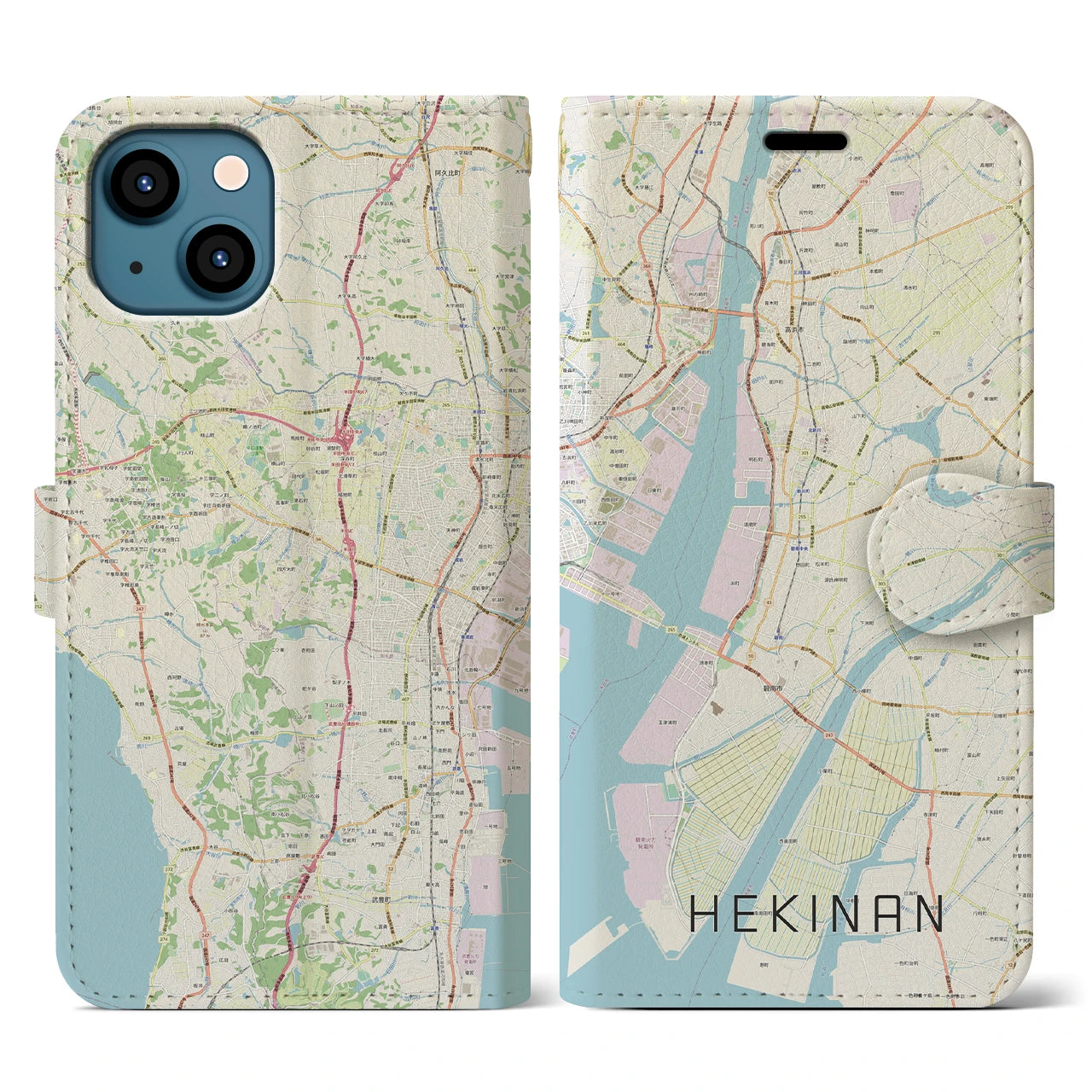 【碧南(愛知県)】地図柄iPhoneケース(手帳タイプ)ナチュラル・iPhone 13 用