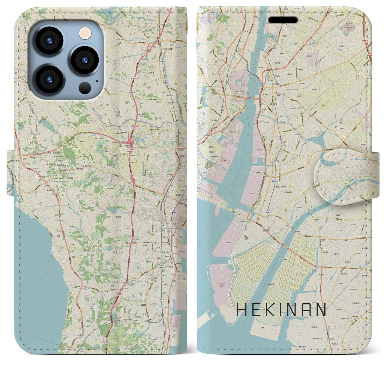 【碧南(愛知県)】地図柄iPhoneケース(手帳タイプ)ナチュラル・iPhone 13 Pro Max 用