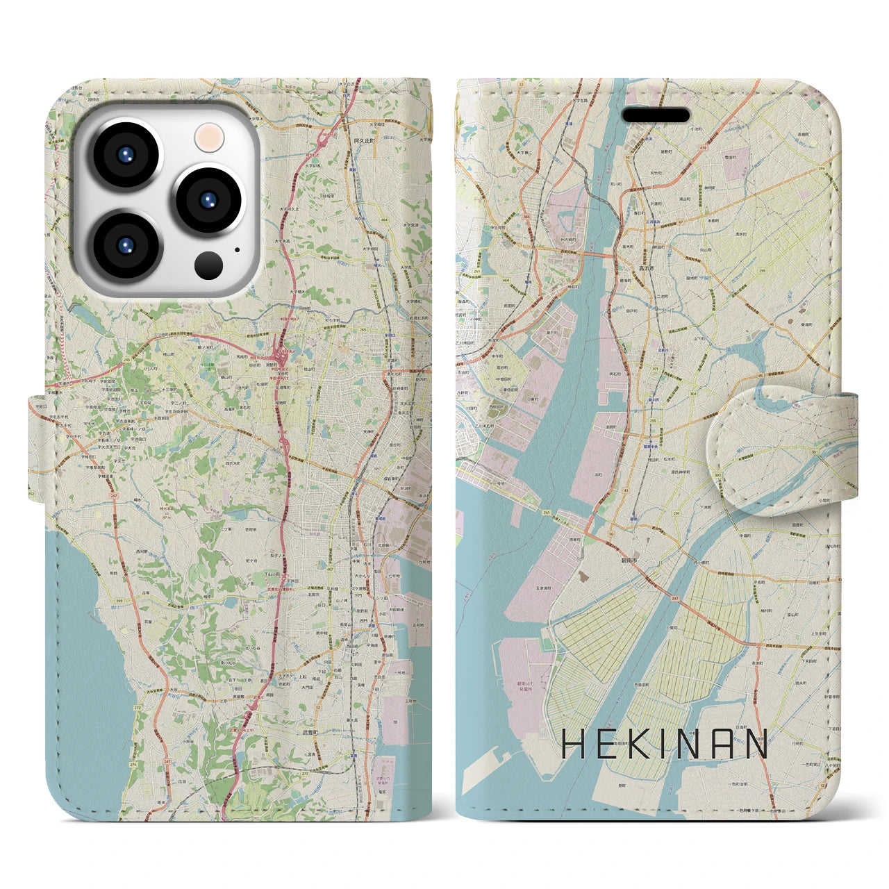 【碧南(愛知県)】地図柄iPhoneケース(手帳タイプ)ナチュラル・iPhone 13 Pro 用