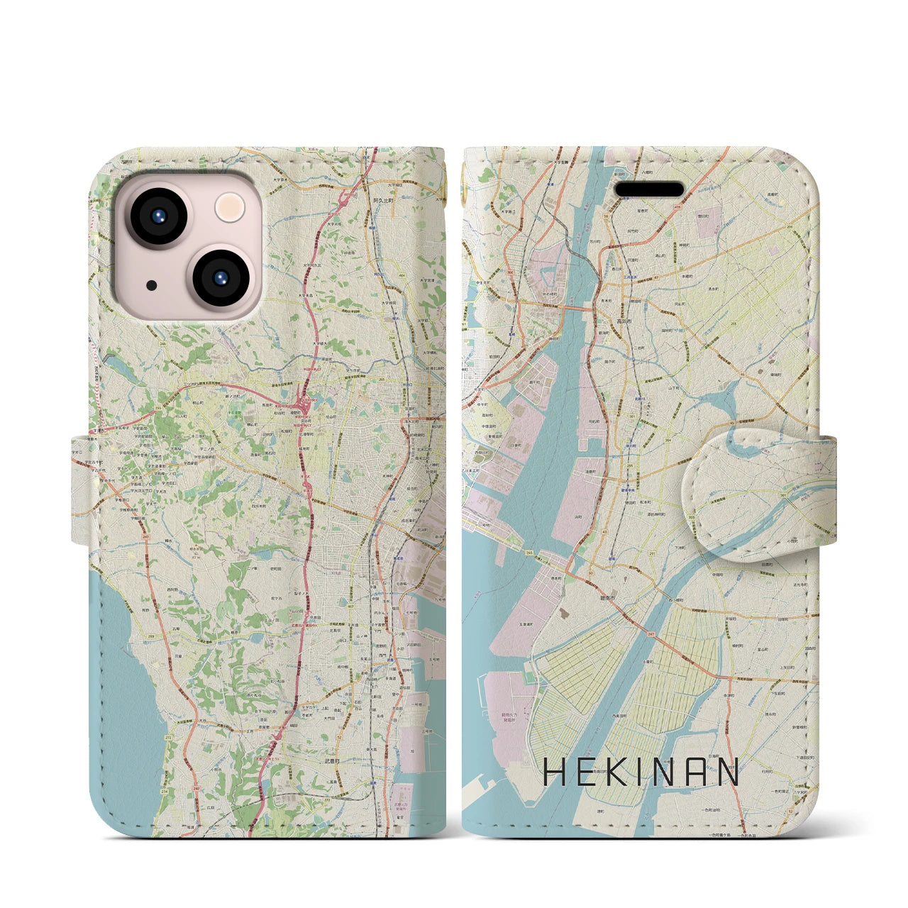 【碧南(愛知県)】地図柄iPhoneケース(手帳タイプ)ナチュラル・iPhone 13 mini 用