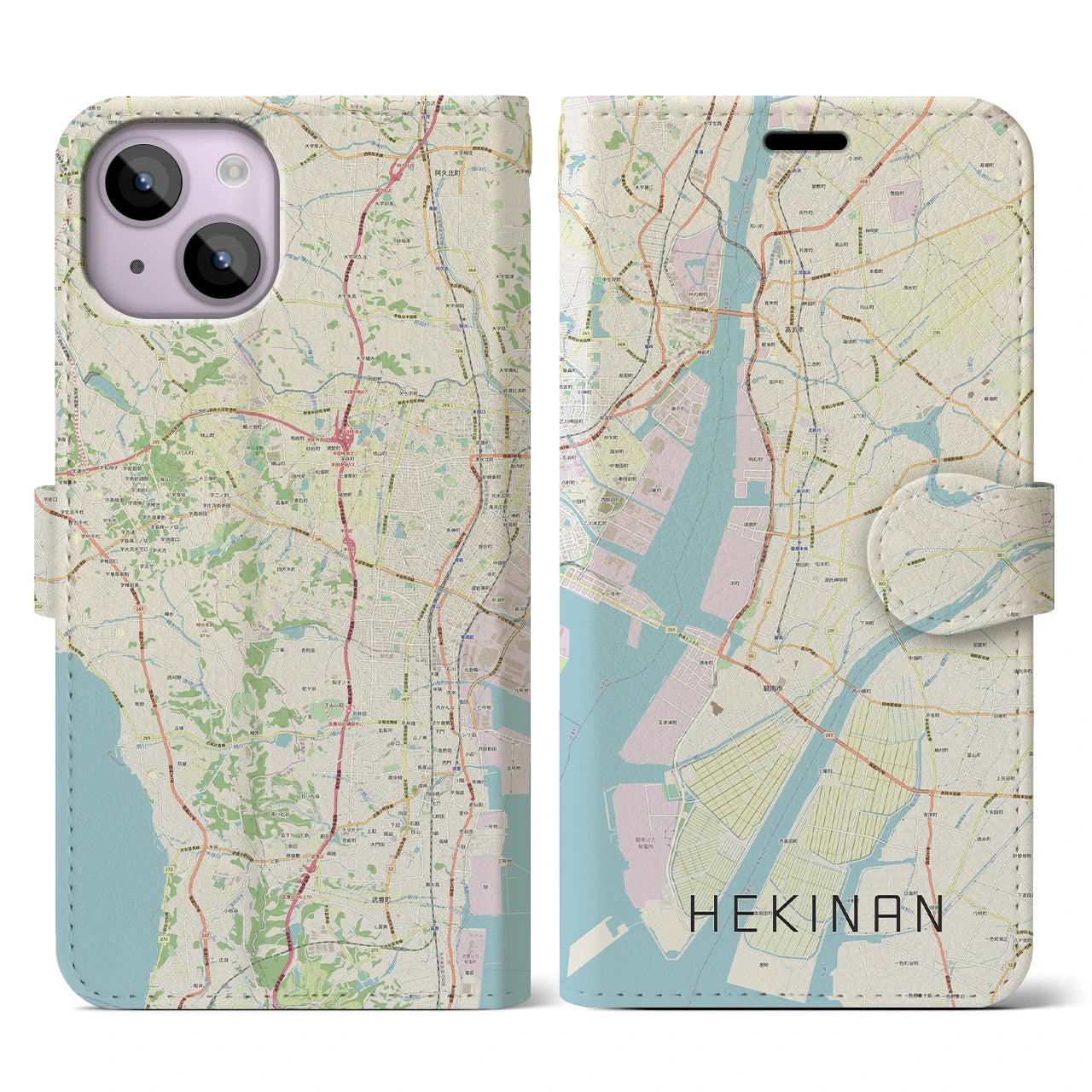 【碧南(愛知県)】地図柄iPhoneケース(手帳タイプ)ナチュラル・iPhone 14 用