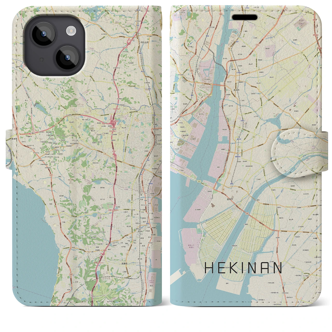 【碧南(愛知県)】地図柄iPhoneケース(手帳タイプ)ナチュラル・iPhone 14 Plus 用