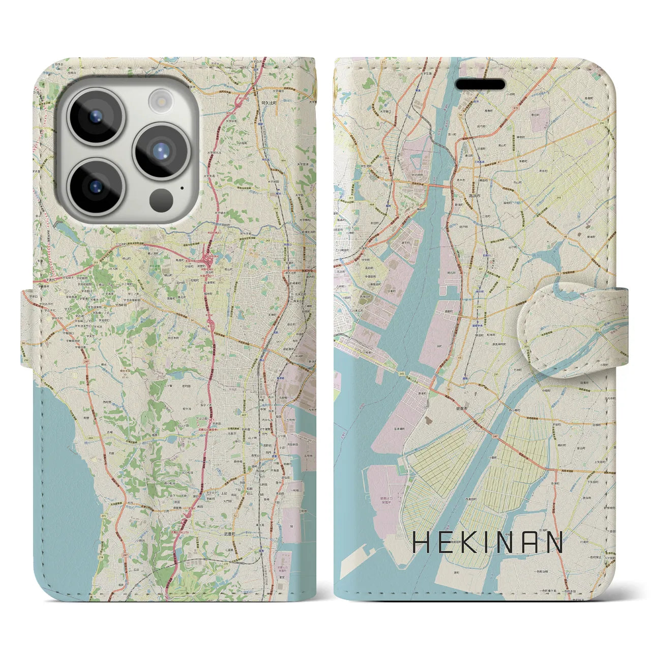 【碧南(愛知県)】地図柄iPhoneケース(手帳タイプ)ナチュラル・iPhone 15 Pro 用