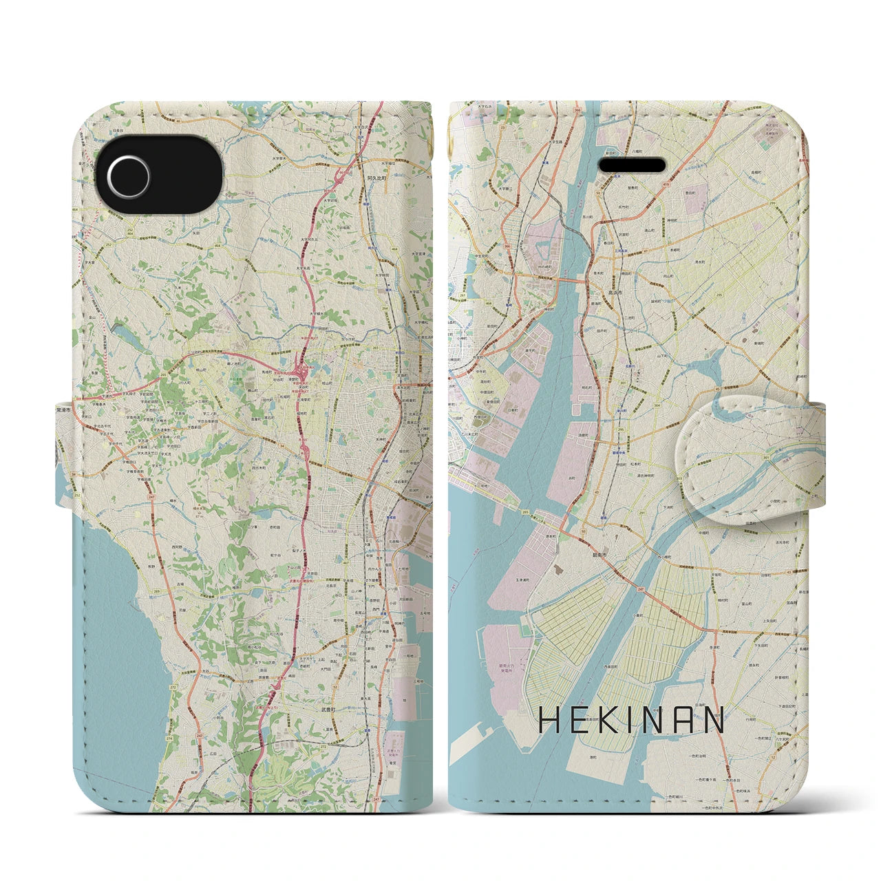 【碧南(愛知県)】地図柄iPhoneケース(手帳タイプ)ナチュラル・iPhone SE(第3 / 第2世代) / 8 / 7 / 6s / 6 用