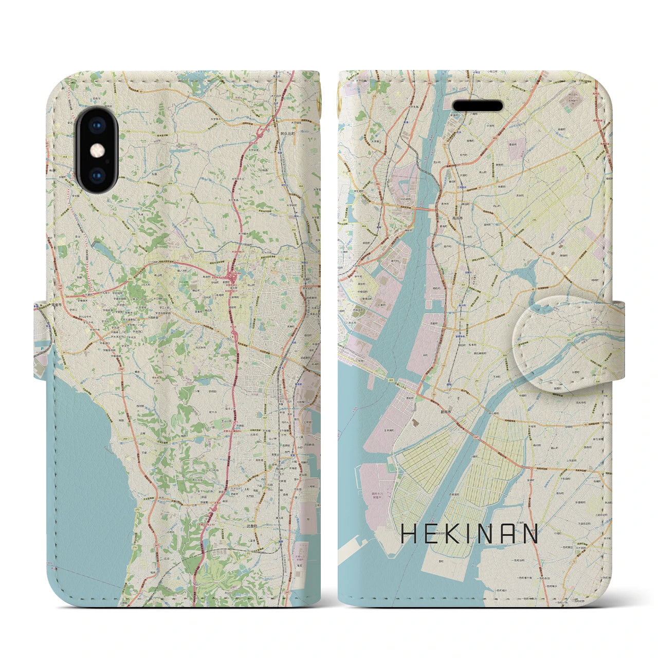 【碧南(愛知県)】地図柄iPhoneケース(手帳タイプ)ナチュラル・iPhone XS / X 用