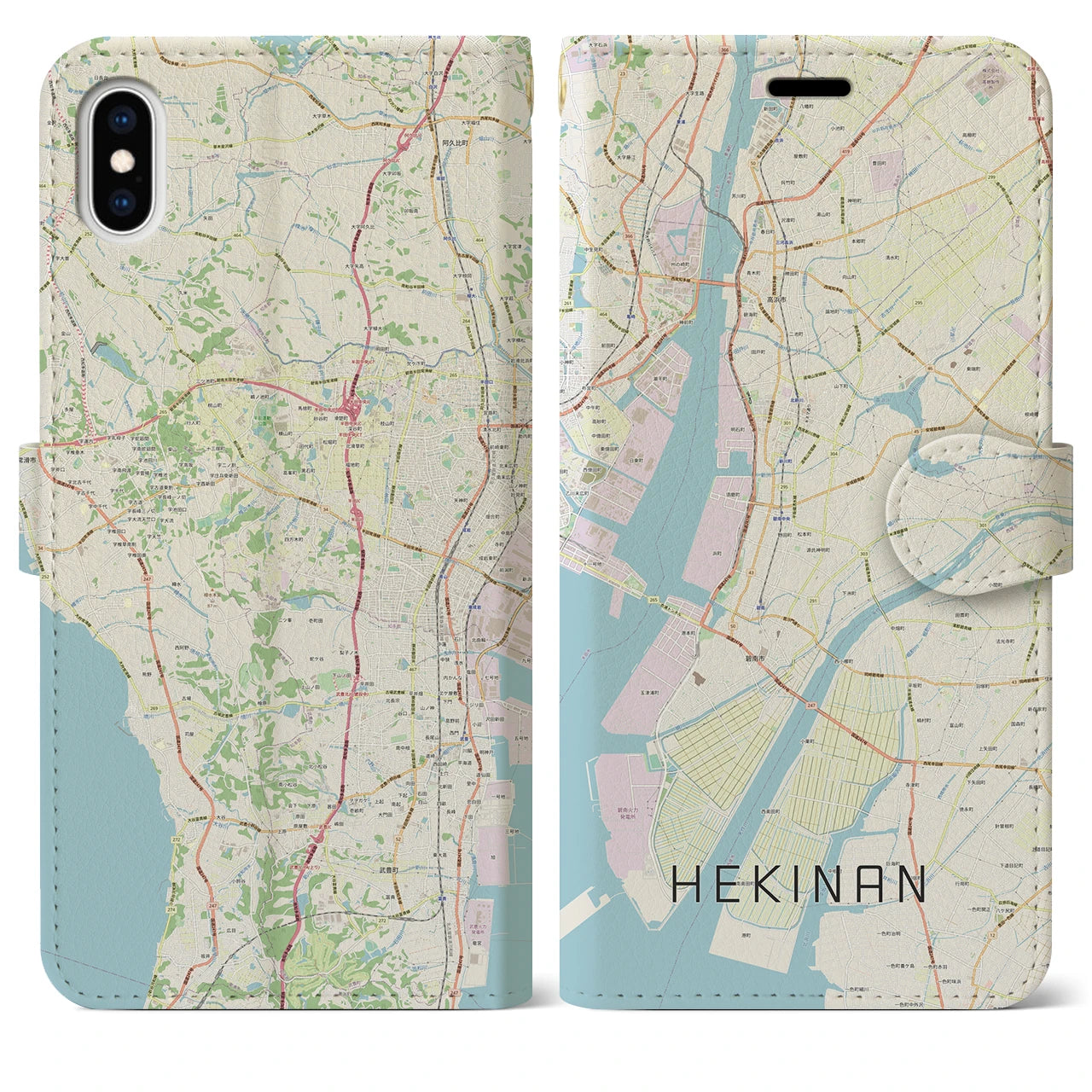 【碧南(愛知県)】地図柄iPhoneケース(手帳タイプ)ナチュラル・iPhone XS Max 用
