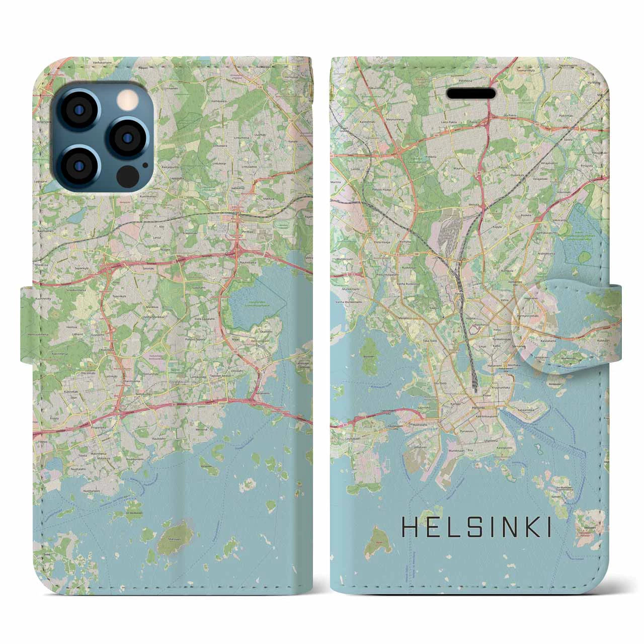 【ヘルシンキ(フィンランド)】地図柄iPhoneケース(手帳タイプ)ナチュラル・iPhone 12 / 12 Pro 用
