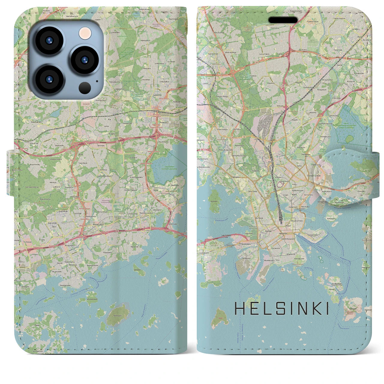 【ヘルシンキ(フィンランド)】地図柄iPhoneケース(手帳タイプ)ナチュラル・iPhone 13 Pro Max 用