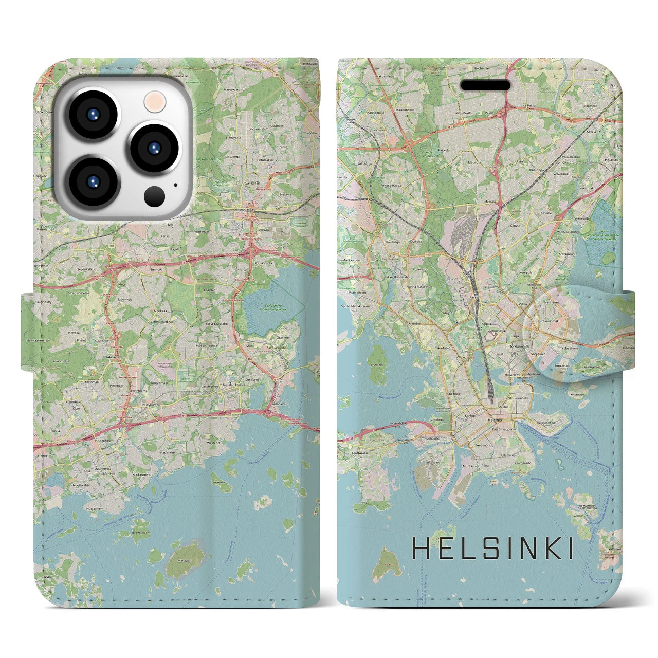 【ヘルシンキ(フィンランド)】地図柄iPhoneケース(手帳タイプ)ナチュラル・iPhone 13 Pro 用