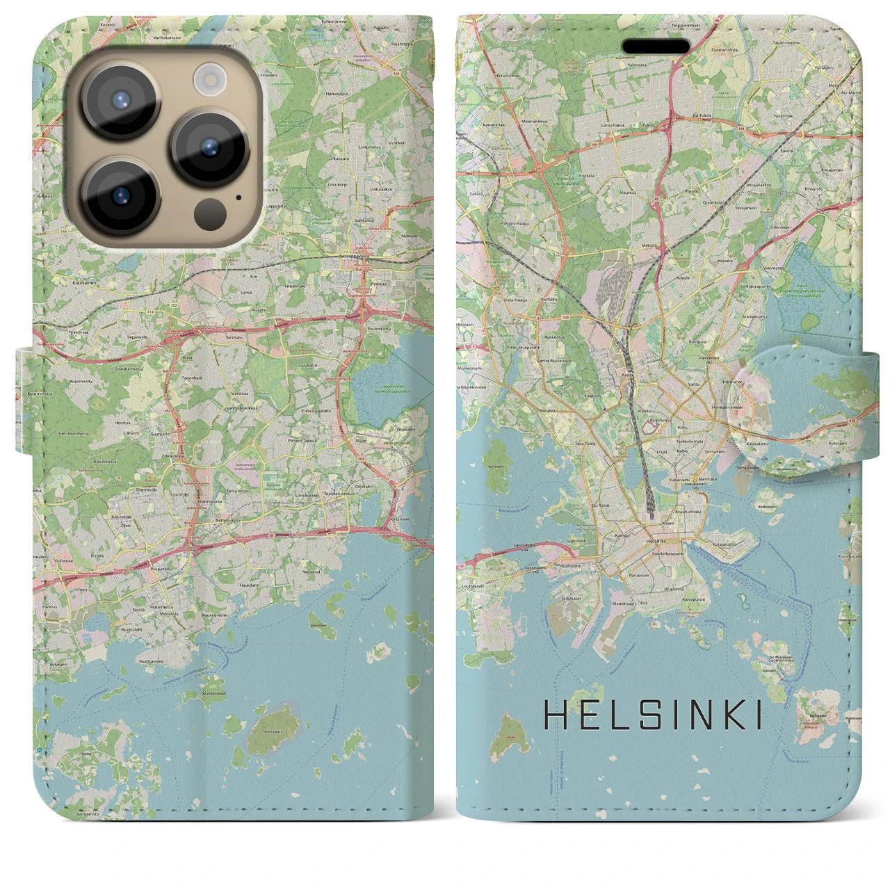 【ヘルシンキ(フィンランド)】地図柄iPhoneケース(手帳タイプ)ナチュラル・iPhone 14 Pro Max 用