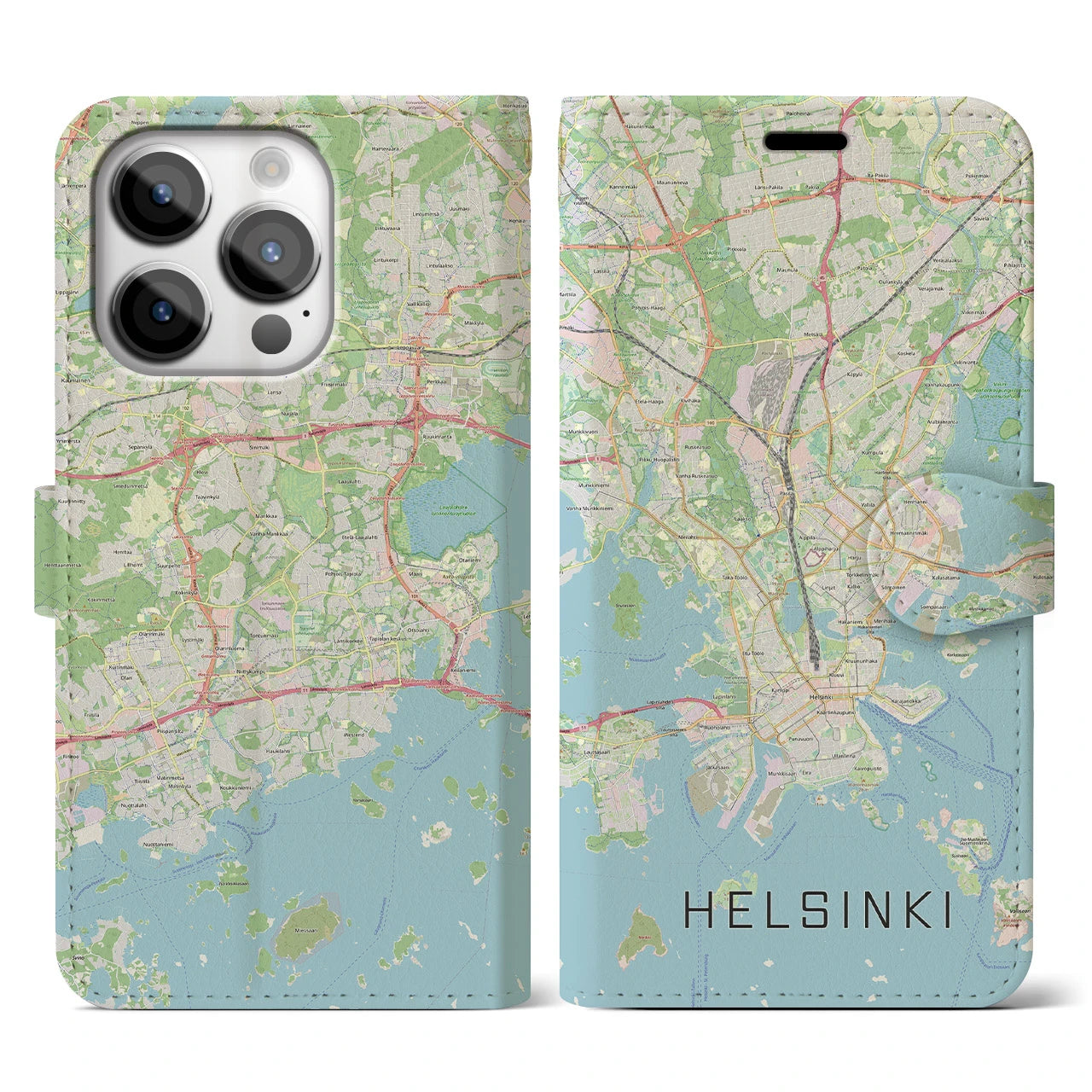 【ヘルシンキ(フィンランド)】地図柄iPhoneケース(手帳タイプ)ナチュラル・iPhone 14 Pro 用