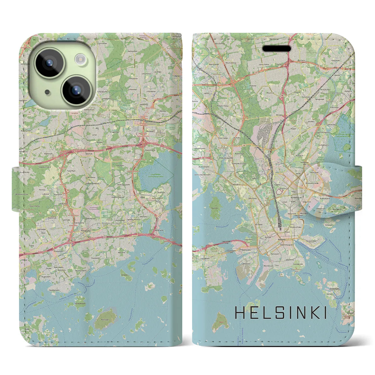 【ヘルシンキ(フィンランド)】地図柄iPhoneケース(手帳タイプ)ナチュラル・iPhone 15 用