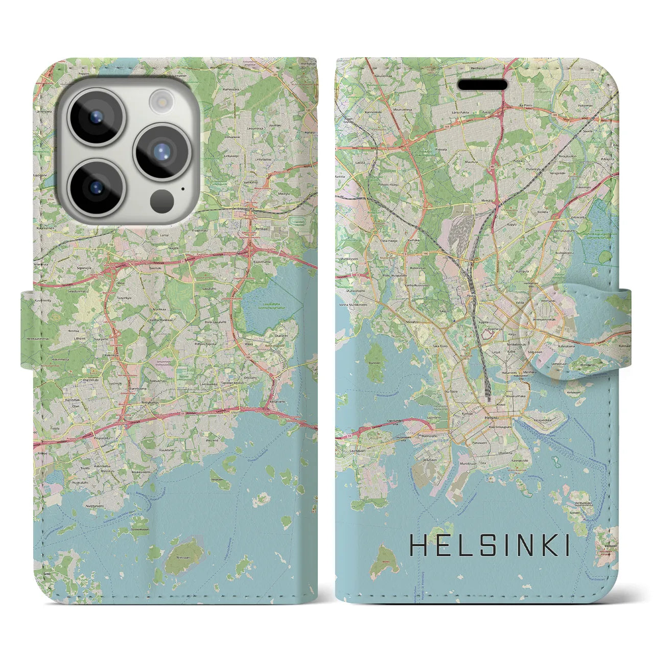 【ヘルシンキ(フィンランド)】地図柄iPhoneケース(手帳タイプ)ナチュラル・iPhone 15 Pro 用