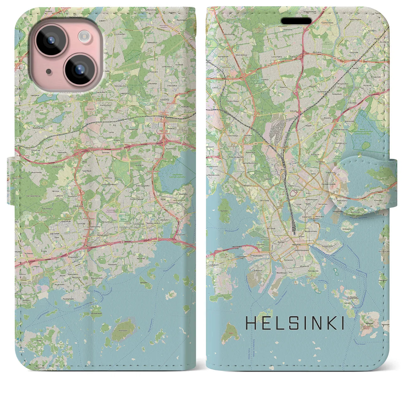 【ヘルシンキ(フィンランド)】地図柄iPhoneケース(手帳タイプ)ナチュラル・iPhone 15 Plus 用
