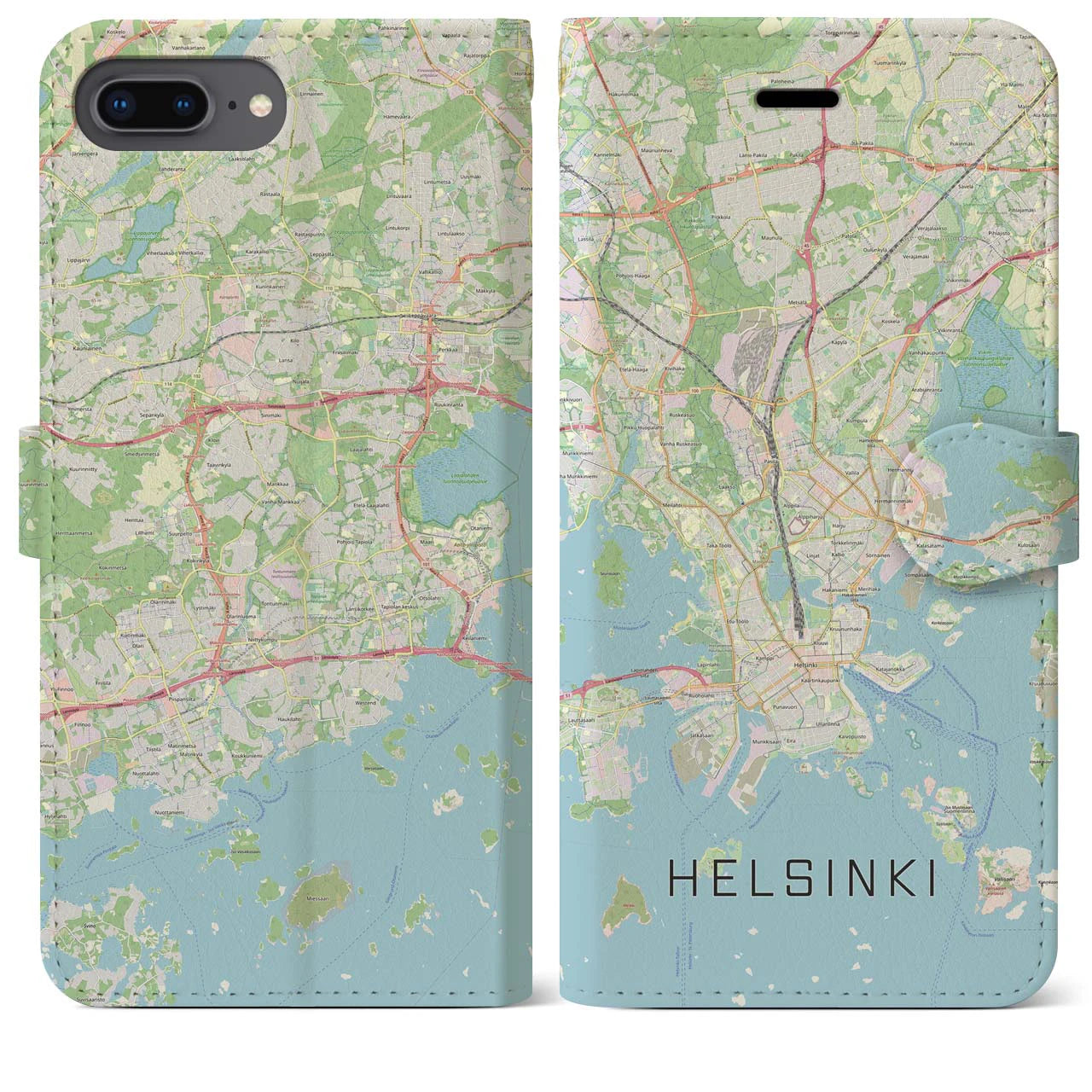 【ヘルシンキ(フィンランド)】地図柄iPhoneケース(手帳タイプ)ナチュラル・iPhone 8Plus /7Plus / 6sPlus / 6Plus 用
