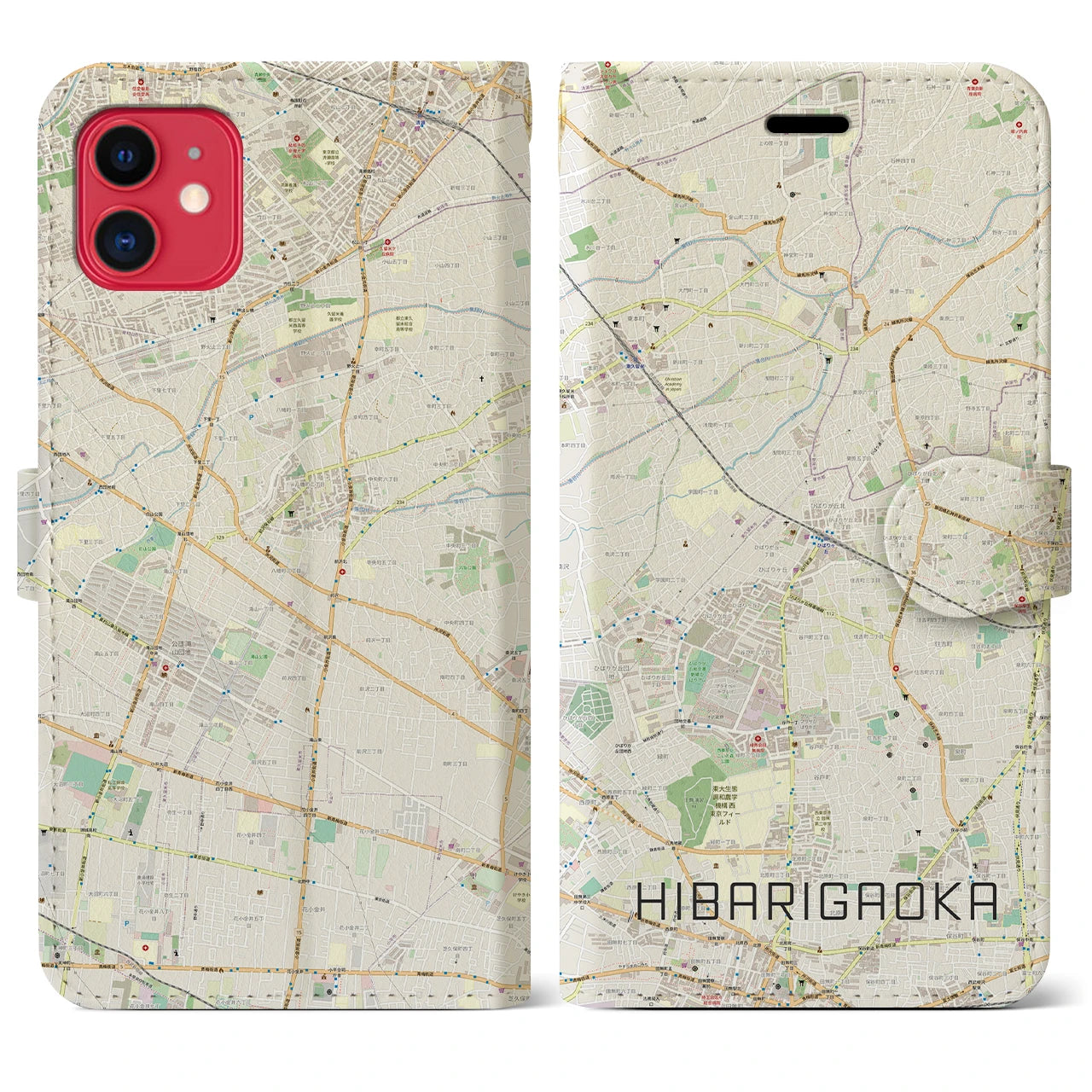 【ひばりヶ丘(東京都)】地図柄iPhoneケース(手帳タイプ)ナチュラル・iPhone 11 用