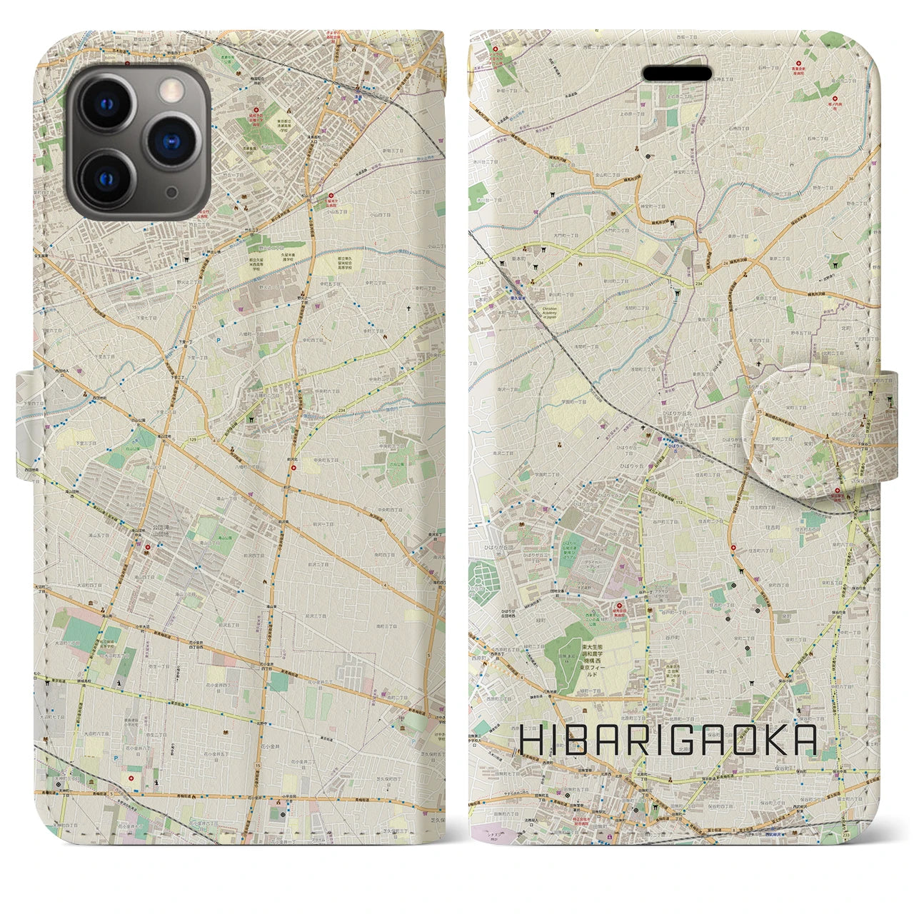 【ひばりヶ丘(東京都)】地図柄iPhoneケース(手帳タイプ)ナチュラル・iPhone 11 Pro Max 用