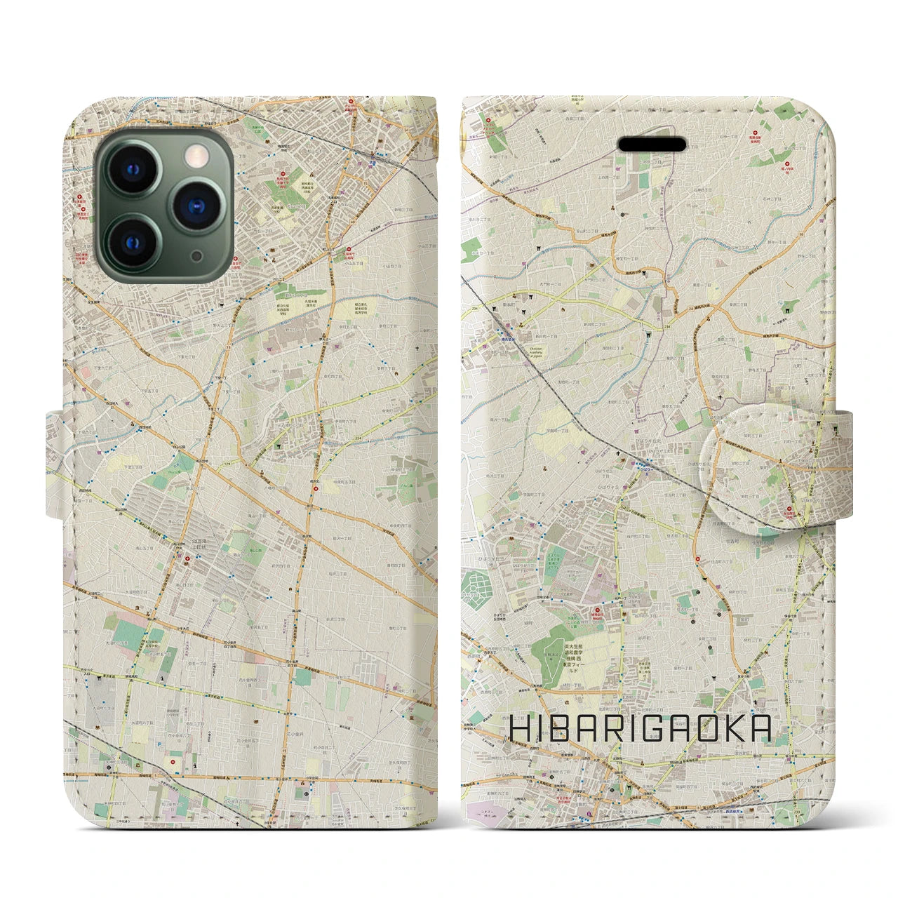 【ひばりヶ丘(東京都)】地図柄iPhoneケース(手帳タイプ)ナチュラル・iPhone 11 Pro 用