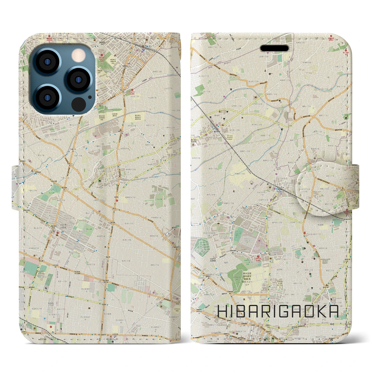 【ひばりヶ丘(東京都)】地図柄iPhoneケース(手帳タイプ)ナチュラル・iPhone 12 / 12 Pro 用