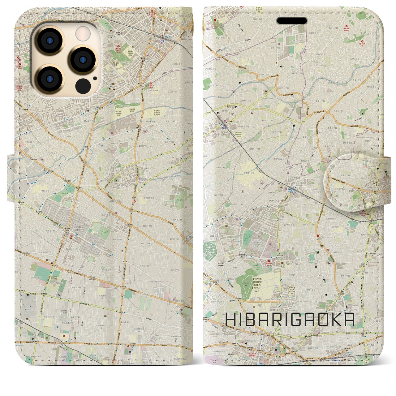 【ひばりヶ丘(東京都)】地図柄iPhoneケース(手帳タイプ)ナチュラル・iPhone 12 Pro Max 用