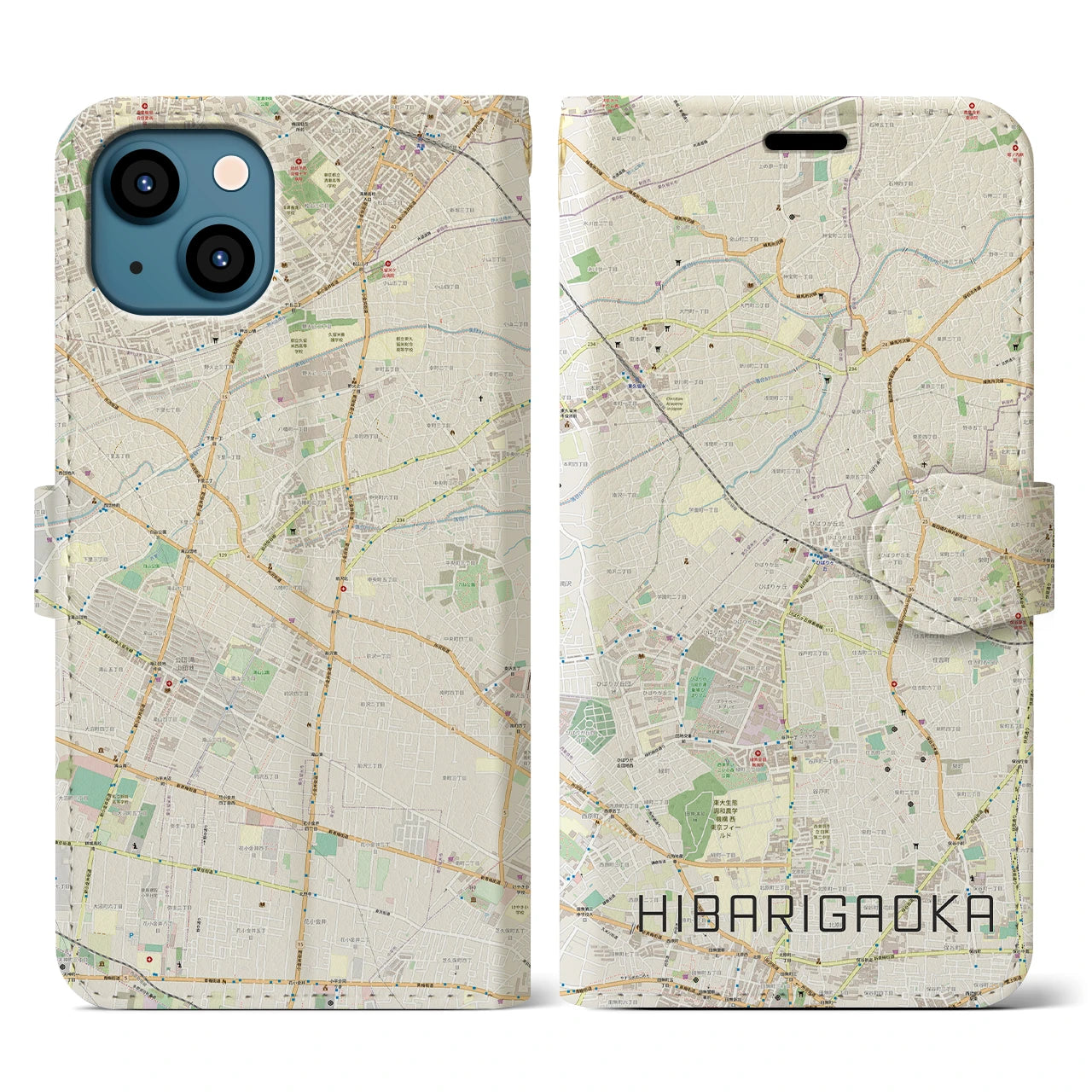 【ひばりヶ丘(東京都)】地図柄iPhoneケース(手帳タイプ)ナチュラル・iPhone 13 用