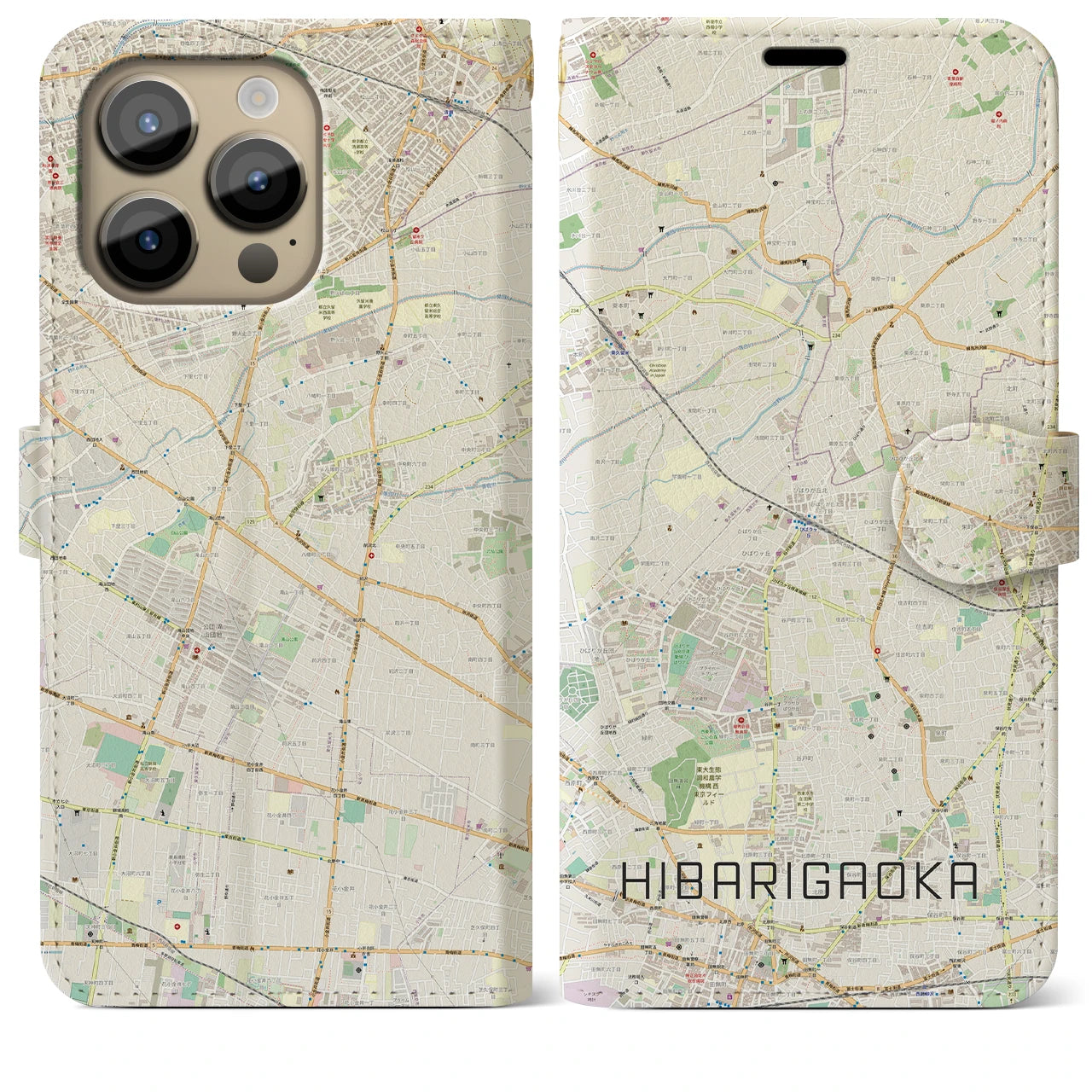 【ひばりヶ丘(東京都)】地図柄iPhoneケース(手帳タイプ)ナチュラル・iPhone 14 Pro Max 用