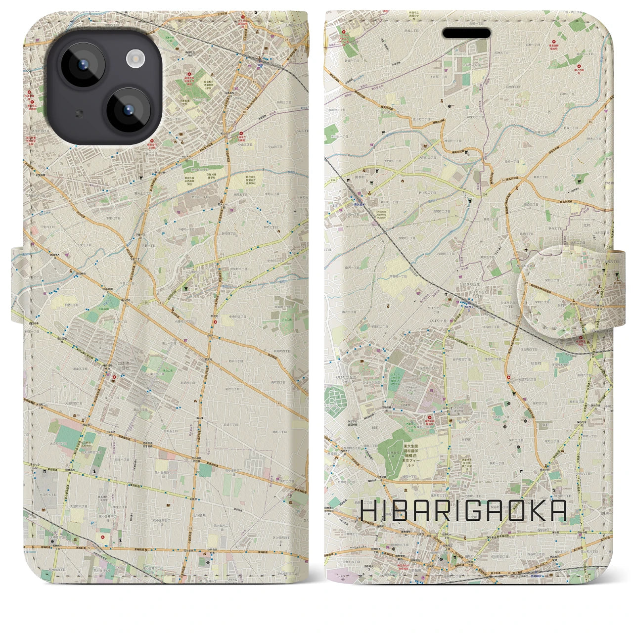 【ひばりヶ丘(東京都)】地図柄iPhoneケース(手帳タイプ)ナチュラル・iPhone 14 Plus 用
