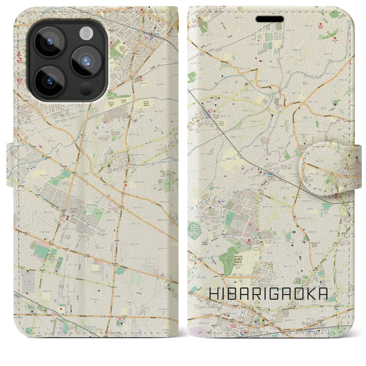 【ひばりヶ丘(東京都)】地図柄iPhoneケース(手帳タイプ)ナチュラル・iPhone 15 Pro Max 用