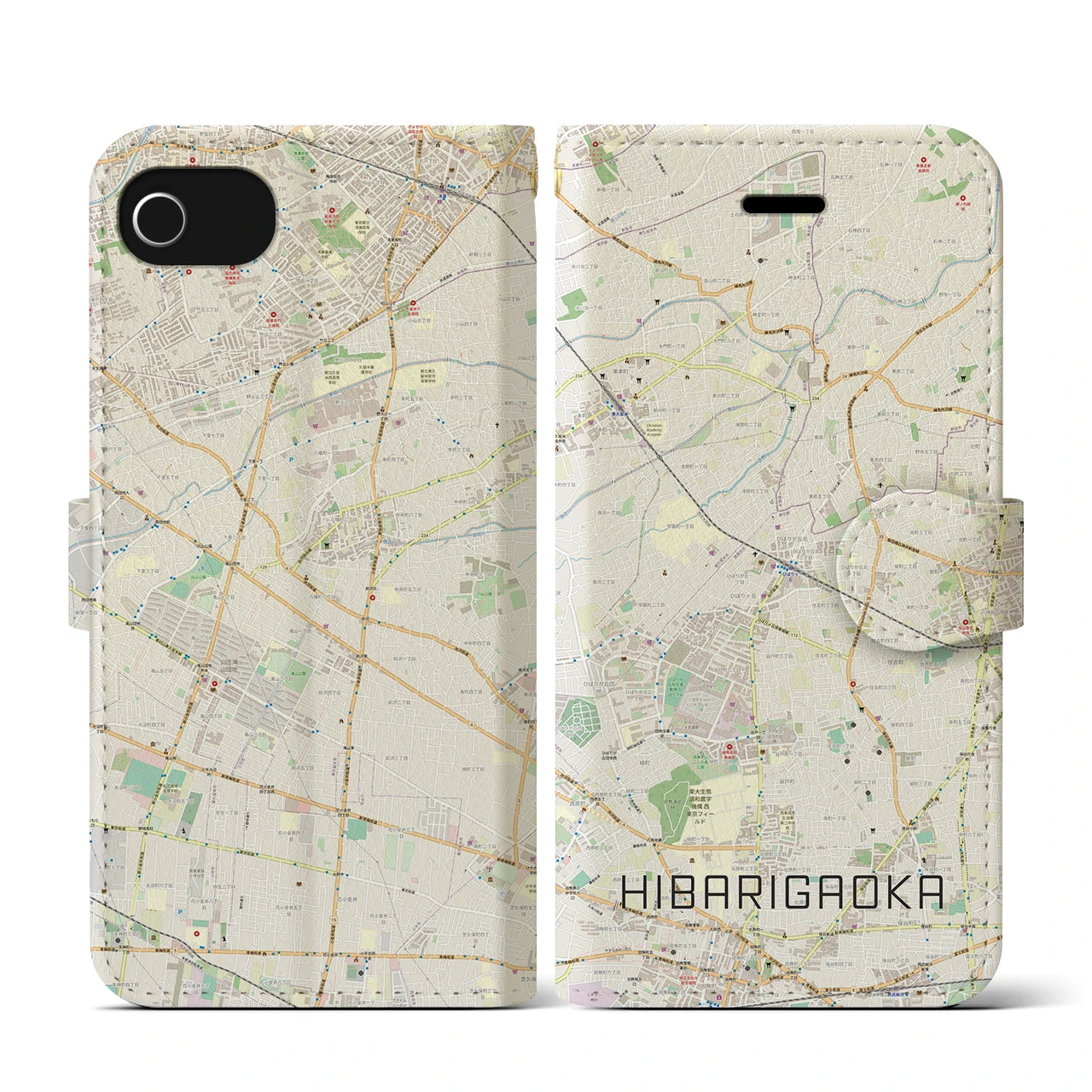 【ひばりヶ丘(東京都)】地図柄iPhoneケース(手帳タイプ)ナチュラル・iPhone SE(第3 / 第2世代) / 8 / 7 / 6s / 6 用