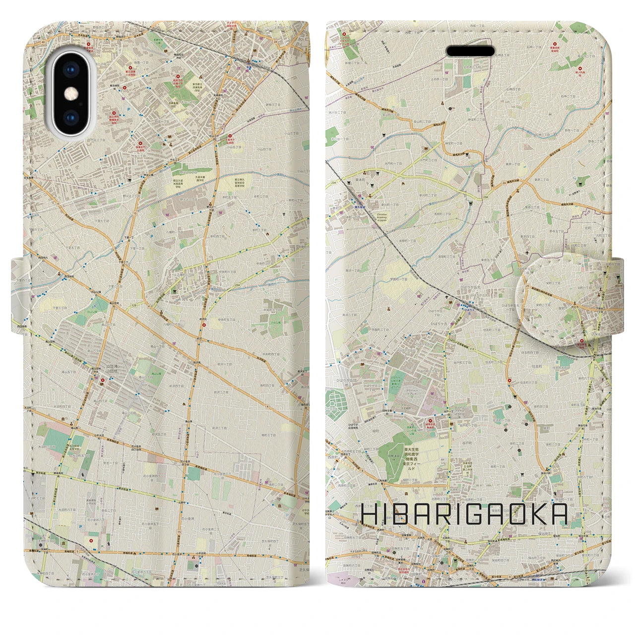 【ひばりヶ丘(東京都)】地図柄iPhoneケース(手帳タイプ)ナチュラル・iPhone XS Max 用