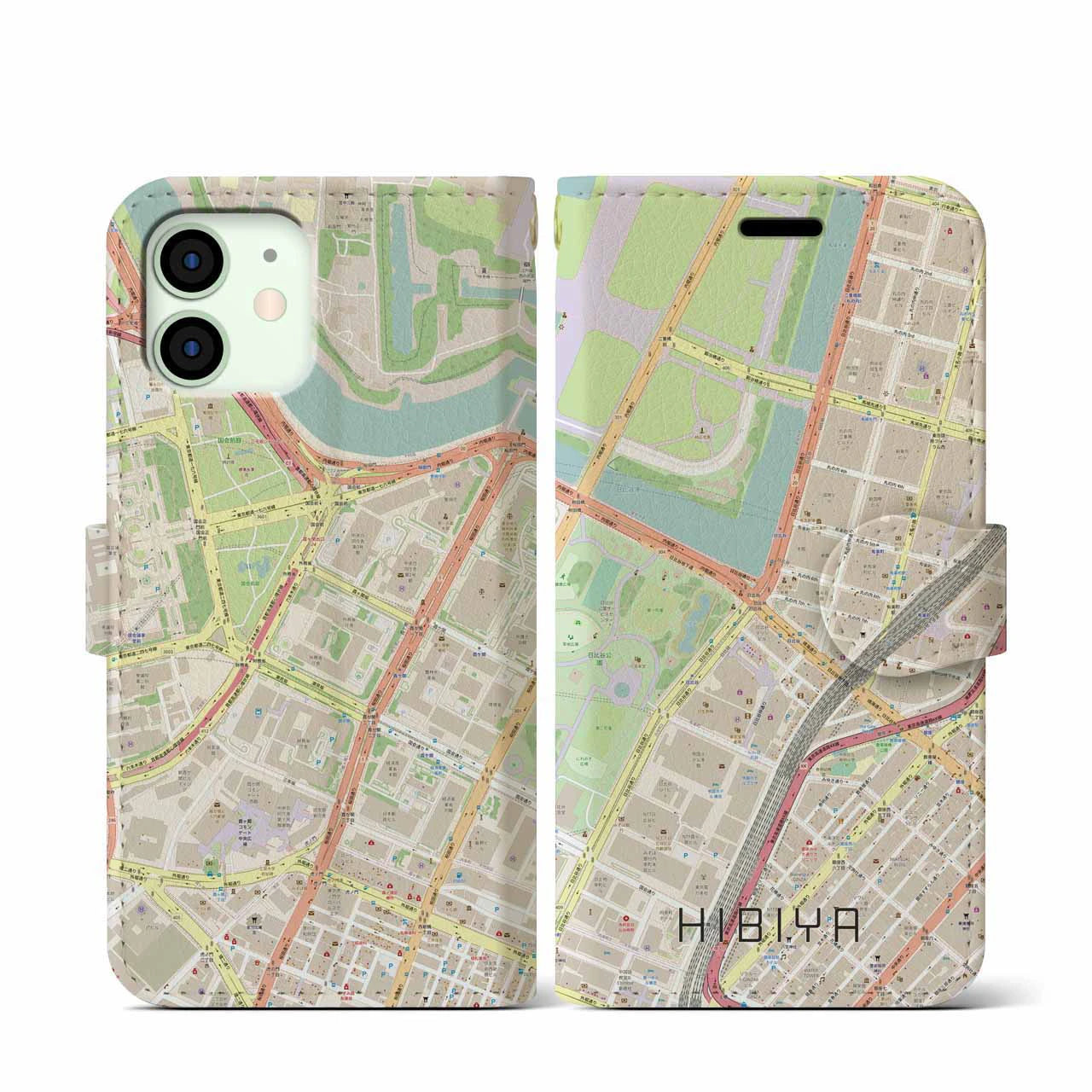 【日比谷(東京都)】地図柄iPhoneケース(手帳タイプ)ナチュラル・iPhone 12 mini 用