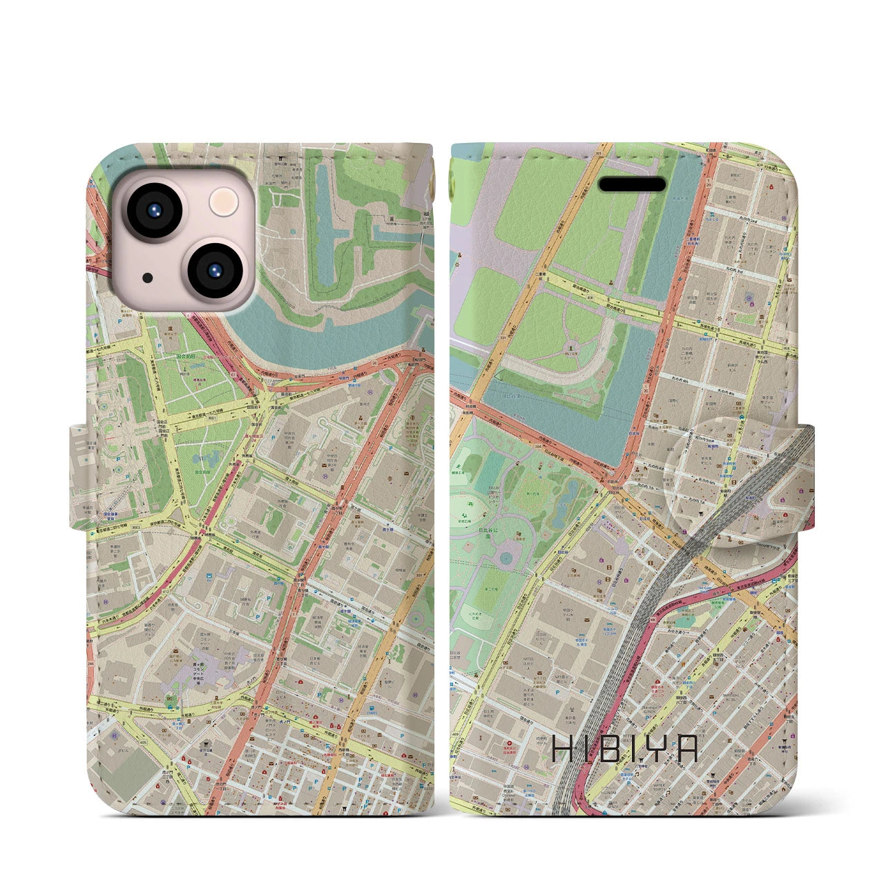 【日比谷(東京都)】地図柄iPhoneケース(手帳タイプ)ナチュラル・iPhone 13 mini 用