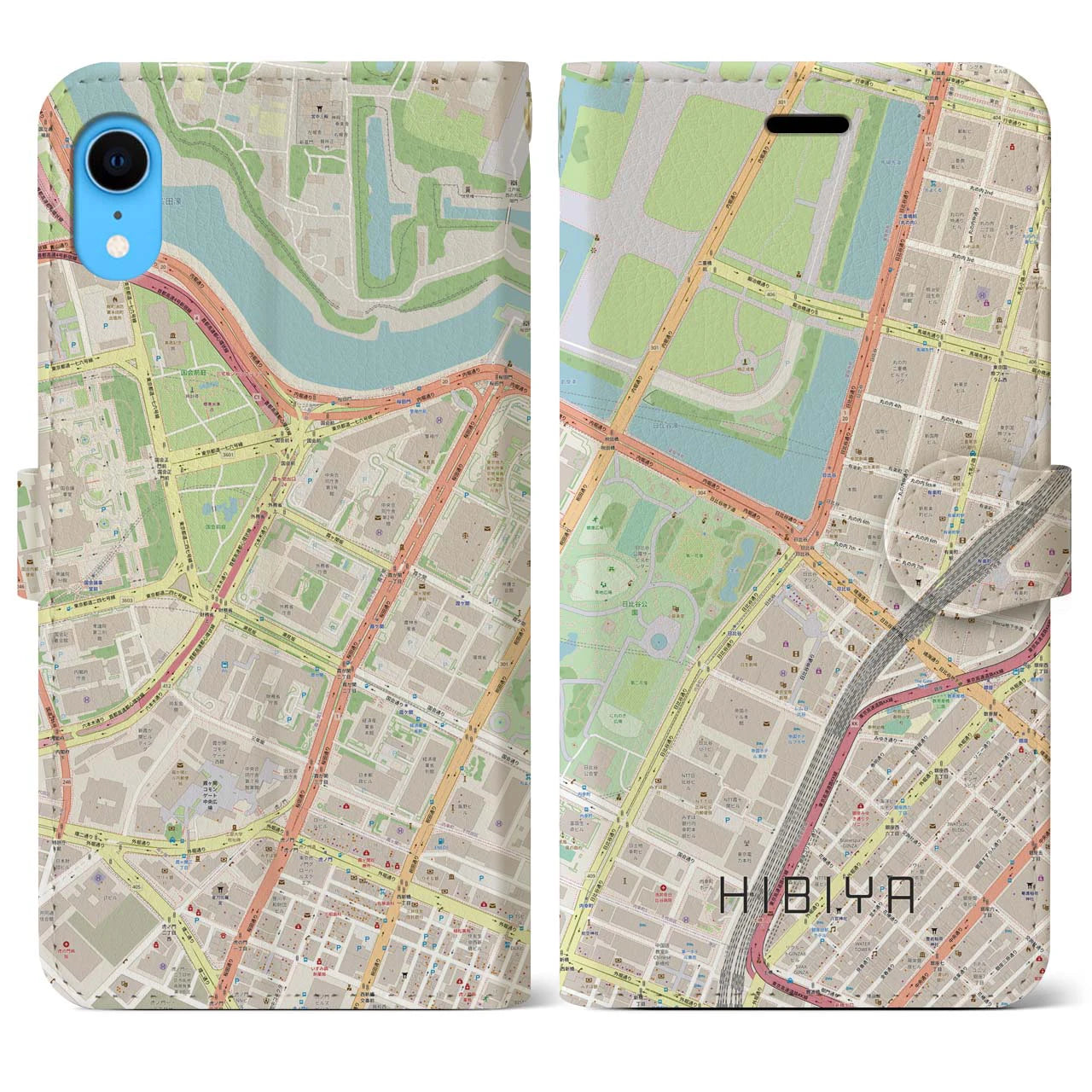 【日比谷(東京都)】地図柄iPhoneケース(手帳タイプ)ナチュラル・iPhone XR 用