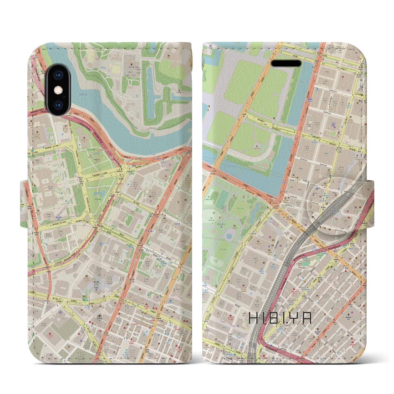 【日比谷(東京都)】地図柄iPhoneケース(手帳タイプ)ナチュラル・iPhone XS / X 用