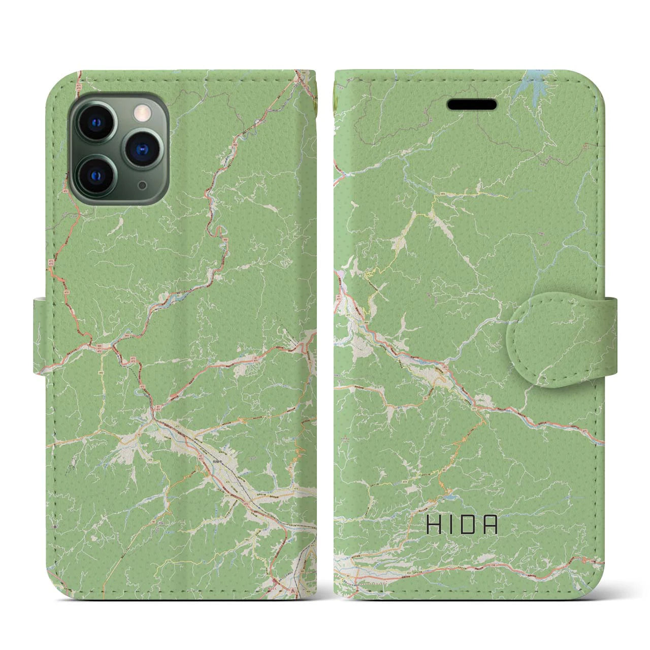 【飛騨(岐阜県)】地図柄iPhoneケース(手帳タイプ)ナチュラル・iPhone 11 Pro 用