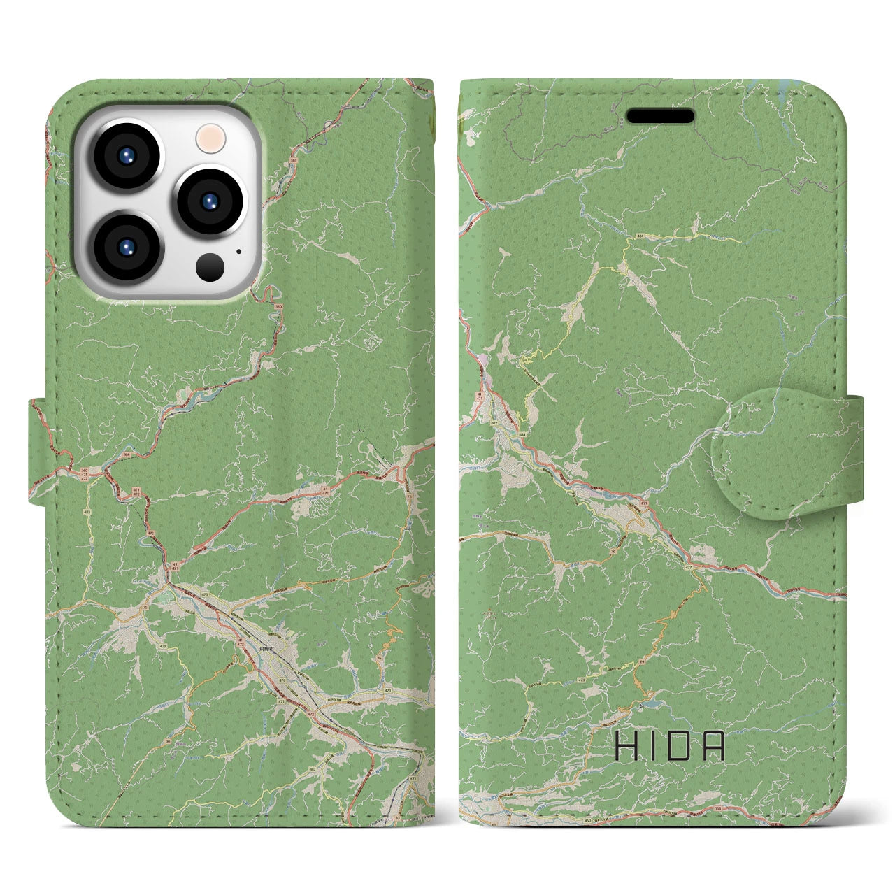 【飛騨(岐阜県)】地図柄iPhoneケース(手帳タイプ)ナチュラル・iPhone 13 Pro 用
