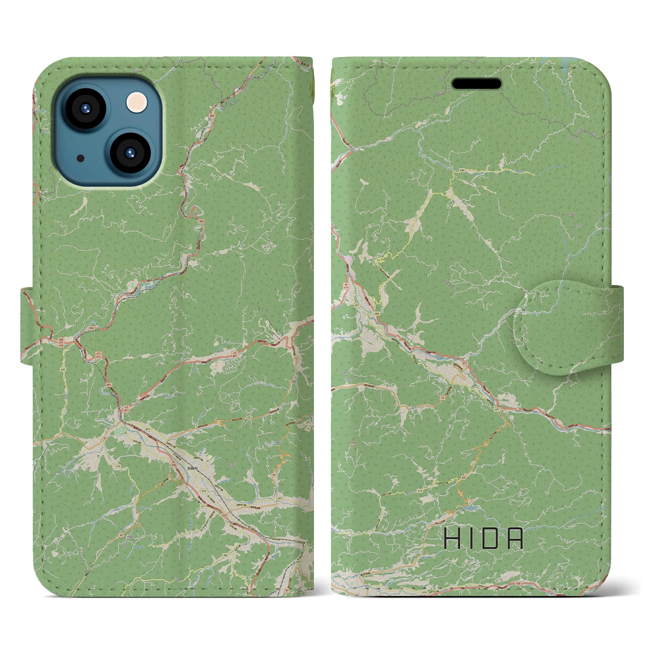 【飛騨(岐阜県)】地図柄iPhoneケース(手帳タイプ)ナチュラル・iPhone 13 用