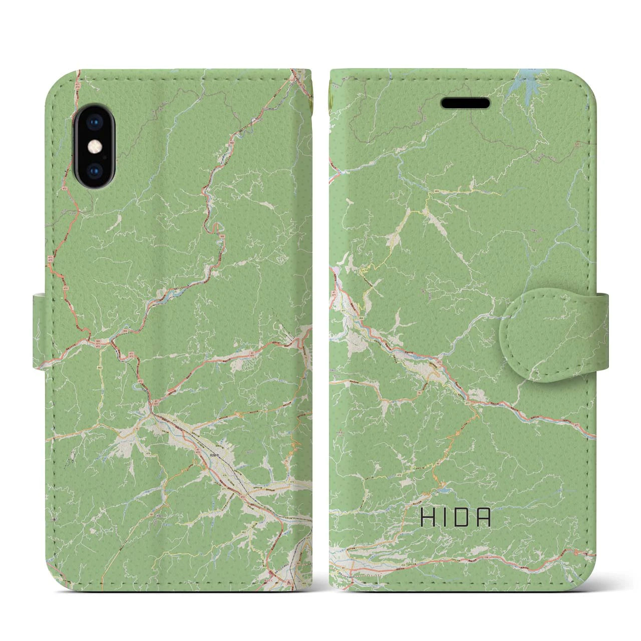 【飛騨(岐阜県)】地図柄iPhoneケース(手帳タイプ)ナチュラル・iPhone XS / X 用